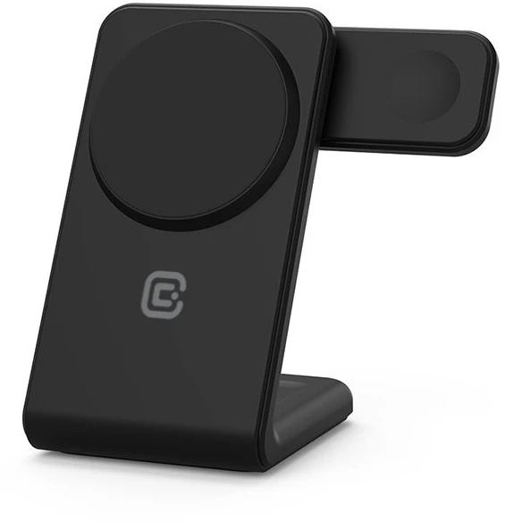 Crong MagSpot Pivot Stand - MagSafe įkroviklis for Apple iPhone, Apple Watch and AirPods Shadow juodos spalvos