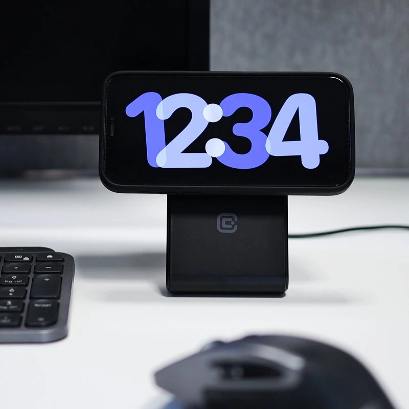Crong MagSpot Pivot Stand - MagSafe įkroviklis for Apple iPhone, Apple Watch and AirPods Shadow juodos spalvos