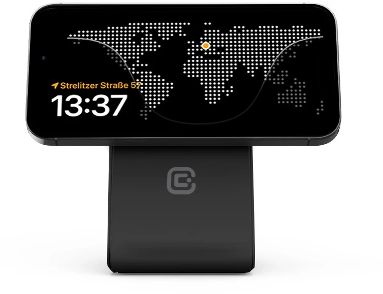 Crong MagSpot Pivot Stand - MagSafe įkroviklis for Apple iPhone, Apple Watch and AirPods Shadow juodos spalvos