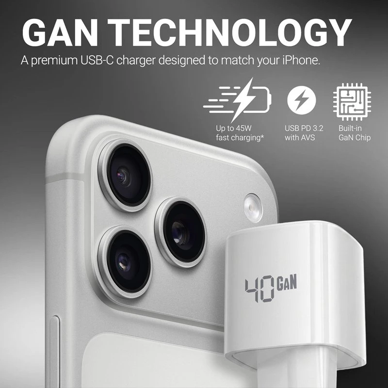 Dėklas Crong NEO GaN įkroviklis USB-C 40 W, baltas