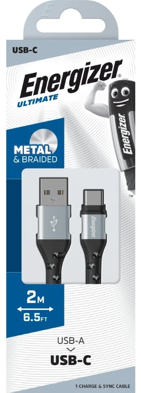 „Energizer Ultimate“ USB-A–USB-C jungiamasis kabelis, 2 m, Sidabrinis