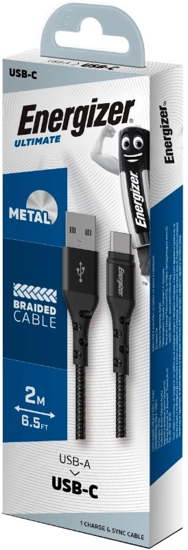 „Energizer Ultimate“ – USB-A į USB-C jungiamasis kabelis, 2 m, Juodas