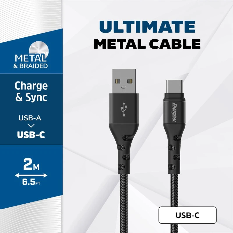 „Energizer Ultimate“ – USB-A į USB-C jungiamasis kabelis, 2 m, Juodas