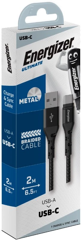 „Energizer Ultimate“ – USB-A į USB-C jungiamasis kabelis, 2 m, Juodas