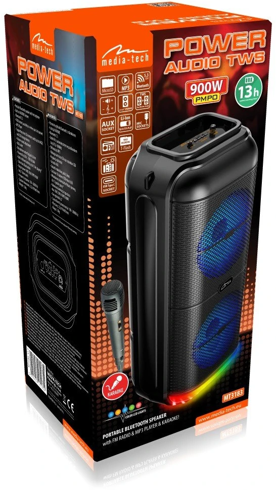 Nešiojamas Garsiakalbis - Media-Tech MT3183 Bluetooth 50W Juodas