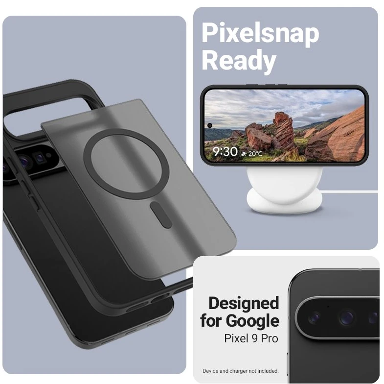 Dėklas Google Pixel 9 Pro Crong Hybrid Matte Magnetic, juodas