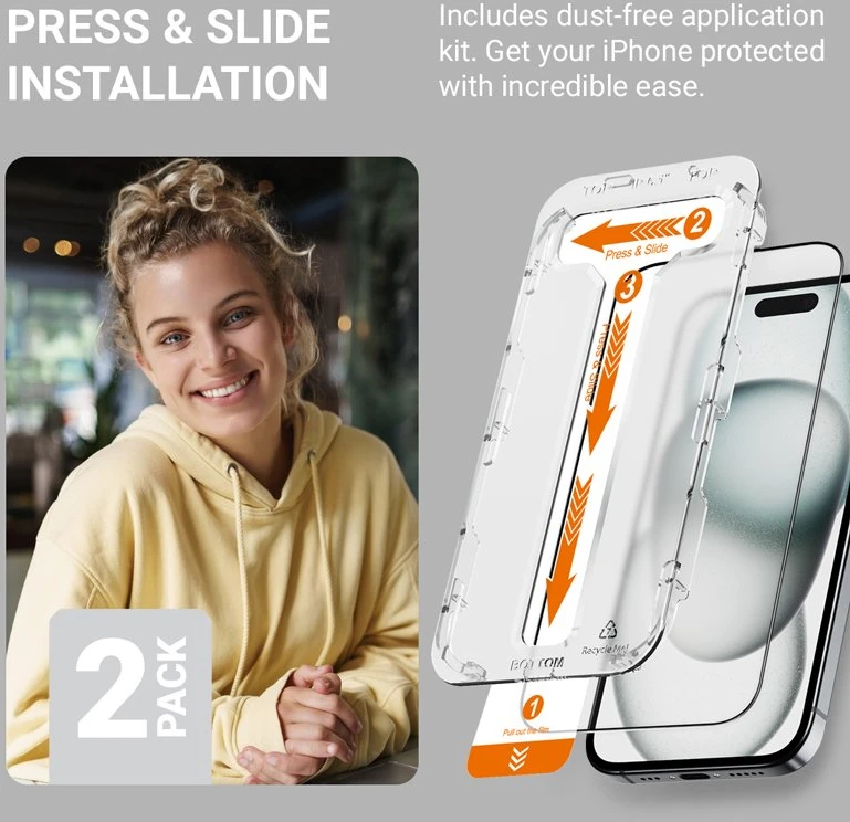 Crong EasyShield 2 vnt. - Apsauginis stiklas skirtas Apple iPhone 16 Plus / Apple iPhone 15 Plus (2 pieces)