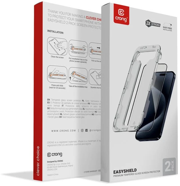 Crong EasyShield 2 vnt. - Apsauginis stiklas skirtas Apple iPhone 16 Plus / Apple iPhone 15 Plus (2 pieces)