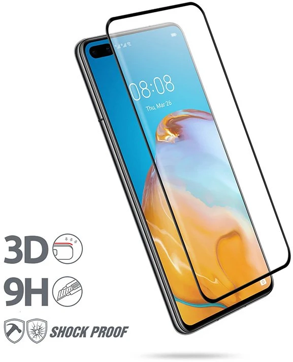 Crong 3D Armour Glass 9H Full Screen Apsauginis stiklas Huawei P40 + montavimo rėmelis