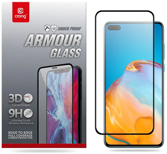 Crong 3D Armour Glass 9H Full Screen Apsauginis stiklas Huawei P40 + montavimo rėmelis