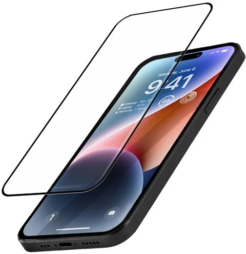 „Crong“ antibakterinis 3D „Armour Glass“ – 9H apsauginis stiklas, skirtas visam „Apple iPhone 14 Pro“ ekranui + montavimo rėmelis