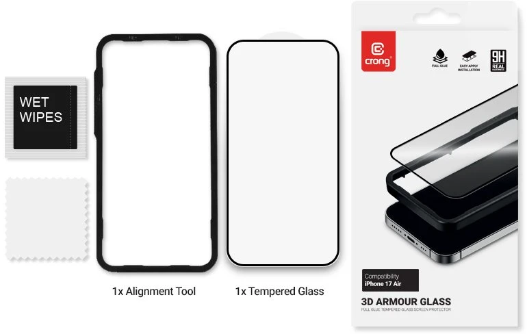 Crong 3D Armour Glass - Apsauginis stiklas Apple iPhone Air + Installation Frame