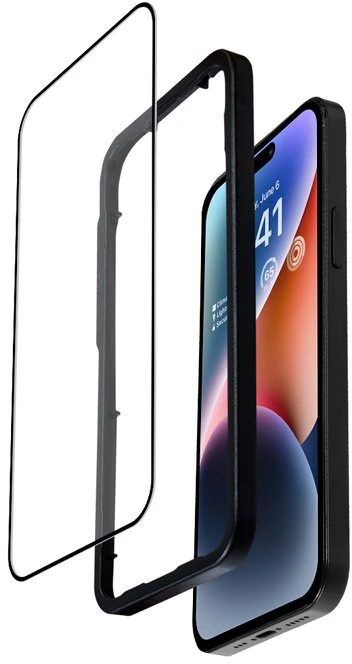 „Crong“ antibakterinis 3D „Armour Glass“ – 9H apsauginis stiklas, skirtas visam „Apple iPhone 14 Pro“ ekranui + montavimo rėmelis