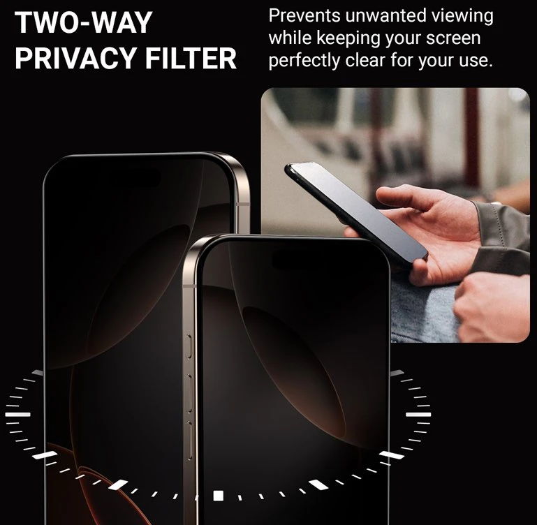 „Crong Privacy 3D Armor Glass“ – grūdintas privatumo stiklas, skirtas „iPhone 16 Pro Max“