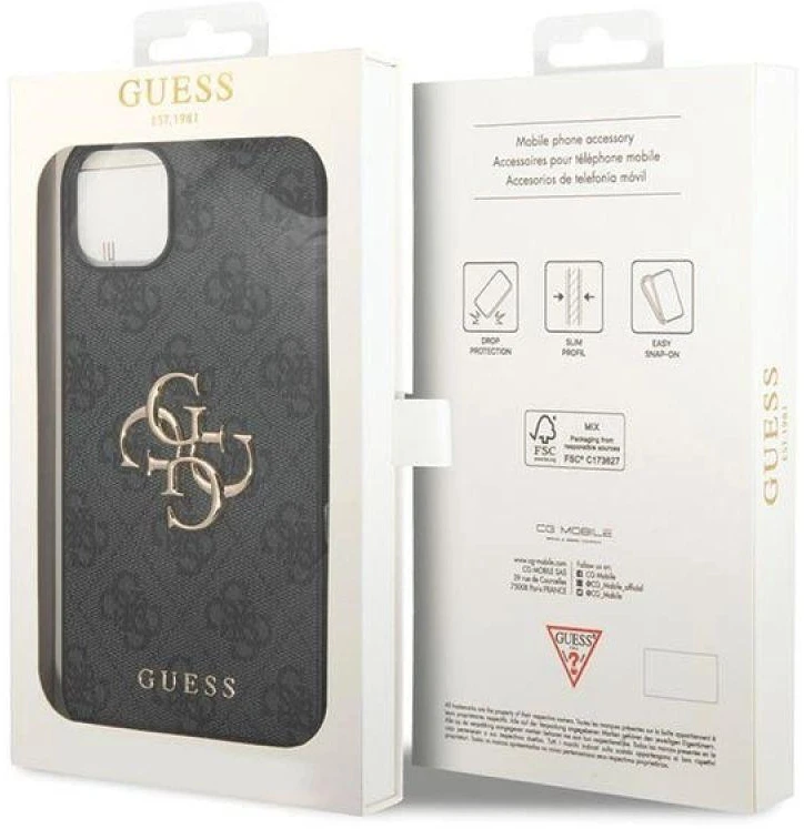 Dėklas GUESS GUHCP15S4GGGR IPHONE 15/14/13 6.1 "GRAY / GRAY HARDCASE 4G BIG METAL LOGO