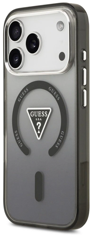 GUESS dėklas, skirtas IPHONE 17 Pro Max, suderinamas su MagSafe GUHMP17XHGTMLCGK (IML gradientas su trikampio logotipu), juodas