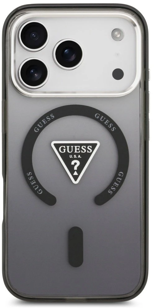 GUESS dėklas, skirtas IPHONE 17 Pro Max, suderinamas su MagSafe GUHMP17XHGTMLCGK (IML gradientas su trikampio logotipu), juodas
