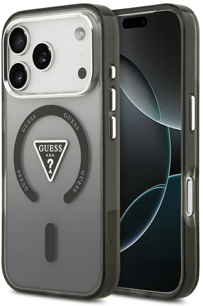 GUESS dėklas, skirtas IPHONE 17 Pro Max, suderinamas su MagSafe GUHMP17XHGTMLCGK (IML gradientas su trikampio logotipu), juodas
