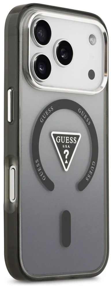 GUESS dėklas, skirtas IPHONE 17 Pro Max, suderinamas su MagSafe GUHMP17XHGTMLCGK (IML gradientas su trikampio logotipu), juodas