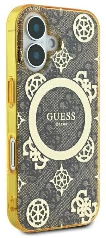Guess IML Peony On 4G Background MagSafe Apple iPhone 16 Case – dėklas telefonui rudos spalvos