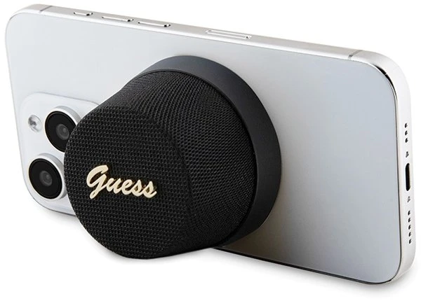 Dėklas Guess magnetinis Bluetooth garsiakalbis su MagSafe tvirtinimu, juodas