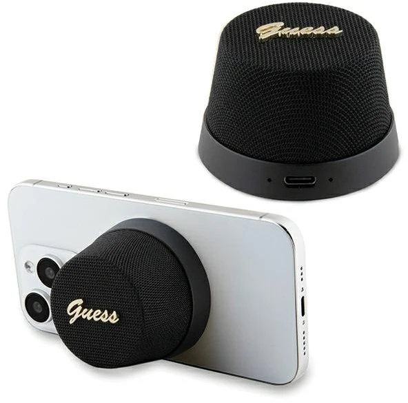 Dėklas Guess magnetinis Bluetooth garsiakalbis su MagSafe tvirtinimu, juodas