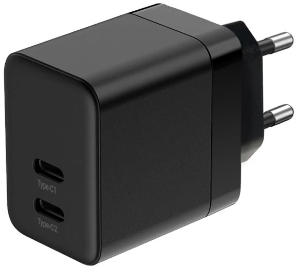 Crong Ultra Compact GaN - Įkroviklis jungiama į tinklą 2x USB-C 35W PD 3.0 su PPS (juoda)