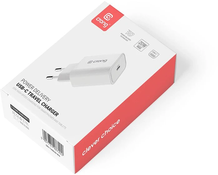 Crong USB-C Travel Charger – Įkroviklis jungiama į tinklą USB-C Power Delivery 20W (balta)