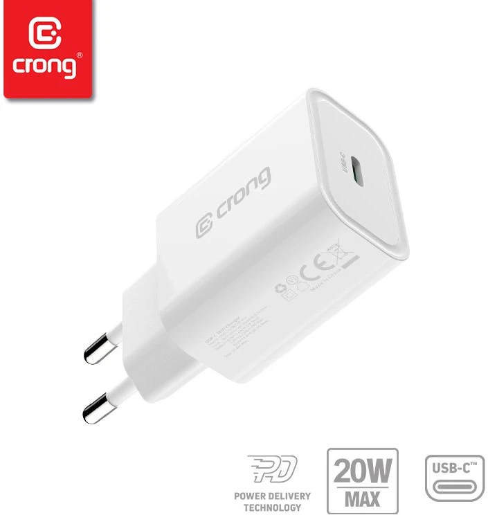 Crong USB-C Travel Charger – Įkroviklis jungiama į tinklą USB-C Power Delivery 20W (balta)