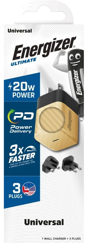 Dėklas Energizer Ultimate - Multiplug EU / UK / US GaN 20W PD mains įkroviklis aukso spalvos