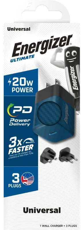 Dėklas Energizer Ultimate - Multiplug EU / UK / US GaN 20W PD mains įkroviklis Mėlyna
