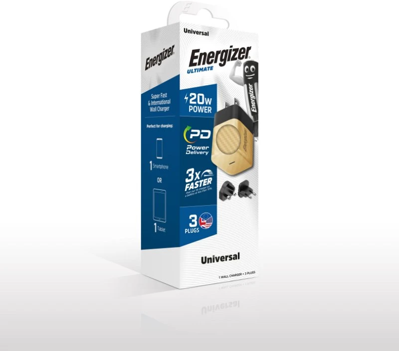 Dėklas Energizer Ultimate - Multiplug EU / UK / US GaN 20W PD mains įkroviklis aukso spalvos