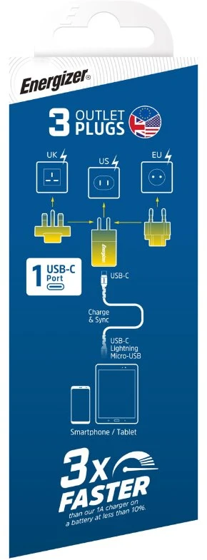 Dėklas Energizer Ultimate - Multiplug EU / UK / US GaN 20W PD mains įkroviklis aukso spalvos