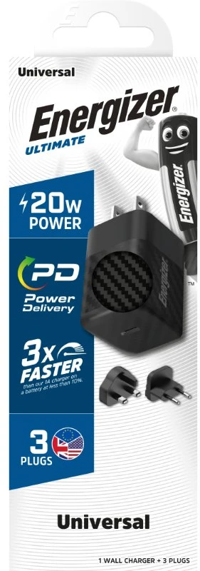 Dėklas Energizer Ultimate - Multiplug EU / UK / US GaN 20W PD mains įkroviklis juodos spalvos