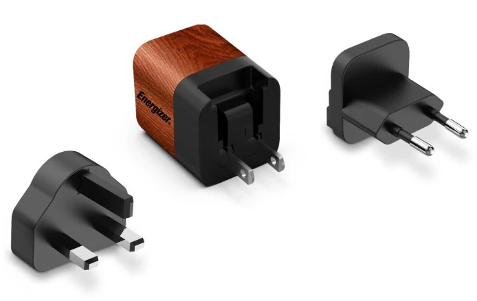 Dėklas Energizer Ultimate - Įkroviklis jungiama į tinklą podróżna Multiplug EU / UK / US GaN USB-C 20W PD (Walnut burl)