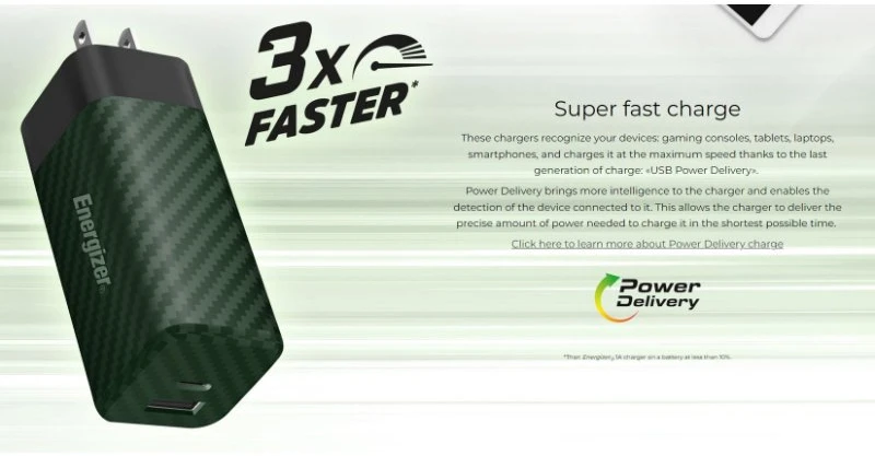 Energizer Ultimate - Multiplug EU / UK / US GaN USB-C & USB-A 65W PD mains įkroviklis sidabro spalvos