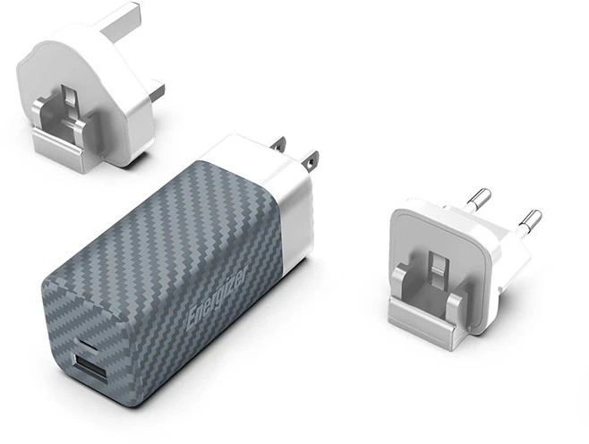 Energizer Ultimate - Multiplug EU / UK / US GaN USB-C & USB-A 65W PD mains įkroviklis sidabro spalvos
