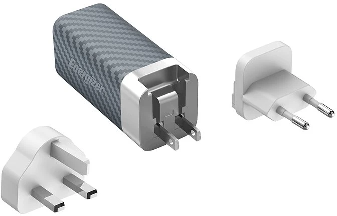 Energizer Ultimate - Multiplug EU / UK / US GaN USB-C & USB-A 65W PD mains įkroviklis sidabro spalvos