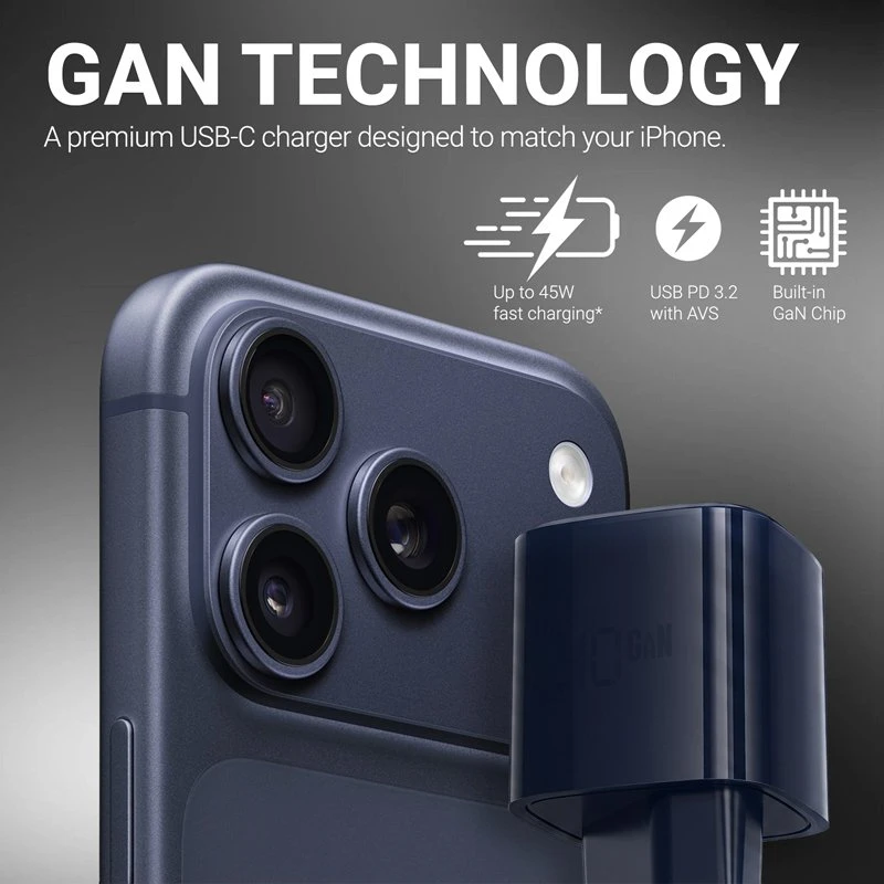 Dėklas Įkroviklis USB-C 40 W Crong NEO GaN, tamsiai mėlynas