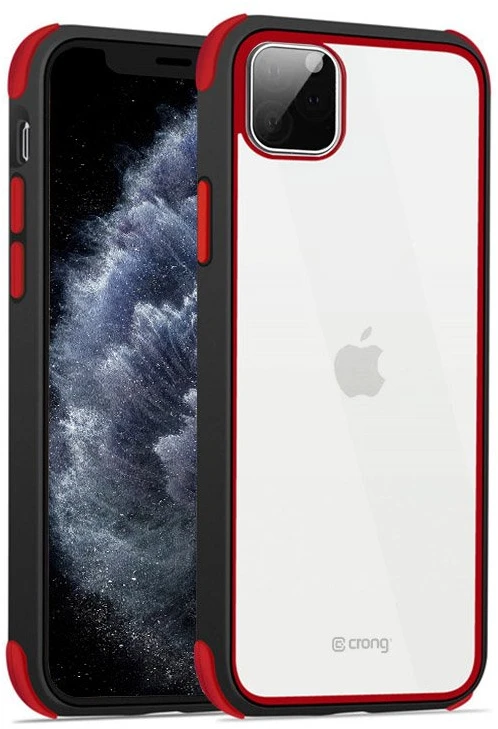 Crong Trace Clear Cover - Hybrid Protective dėklas skirtas Apple iPhone 11 Pro Juodas/Raudona