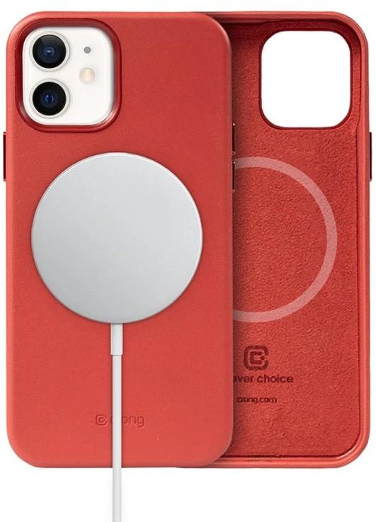 Crong Essential Cover Magnetic - Leather dėklas skirtas Apple iPhone 12 / Apple iPhone 12 Pro MagSafe Raudona