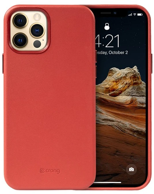 Crong Essential Cover Magnetic - Leather dėklas skirtas Apple iPhone 12 Pro Max MagSafe Raudona