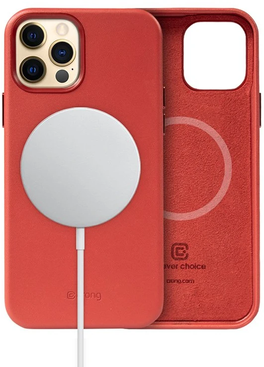 Crong Essential Cover Magnetic - Leather dėklas skirtas Apple iPhone 12 Pro Max MagSafe Raudona