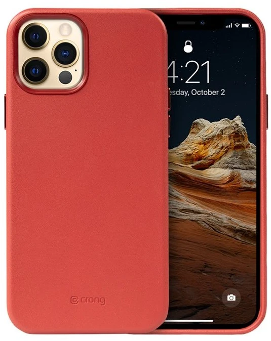 Crong Essential Cover - Leather dėklas skirtas Apple iPhone 12 Pro Max Raudona