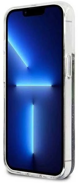 Guess Flower Liquid Glitter dėklas iPhone 13 Pro Max - mėlynas