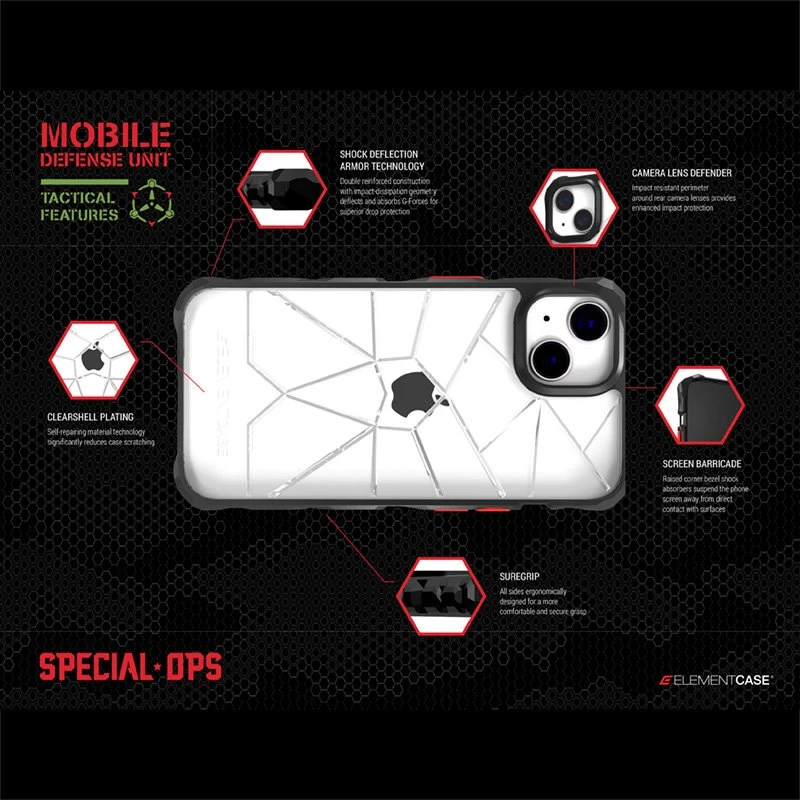 Element Case Element dėklas Special Ops X5 - dėklas skirtas Apple iPhone 14 Mil-Spec Drop Protection Clear/Juodas
