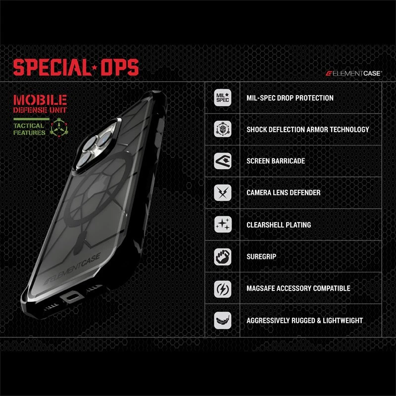 Element Case Element dėklas Special Ops X5 - dėklas skirtas Apple iPhone 14 Mil-Spec Drop Protection Clear/Juodas