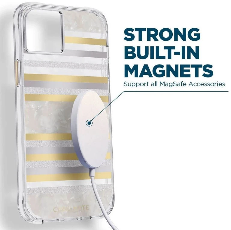 Case-Mate Pearl Stripes MagSafe - dėklas decorated su mother-of-pearl skirtas Apple iPhone 14 / Apple iPhone 13 Pearl Stripes