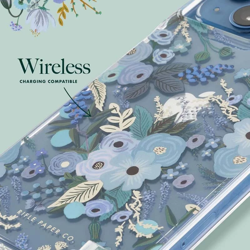 Rifle Paper Clear - dėklas skirtas Apple iPhone 14 Plus Garden Party Mėlyna
