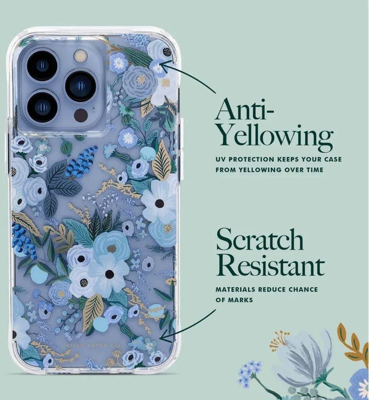 Rifle Paper Clear - dėklas skirtas Apple iPhone 14 Pro Max Garden Party Mėlyna